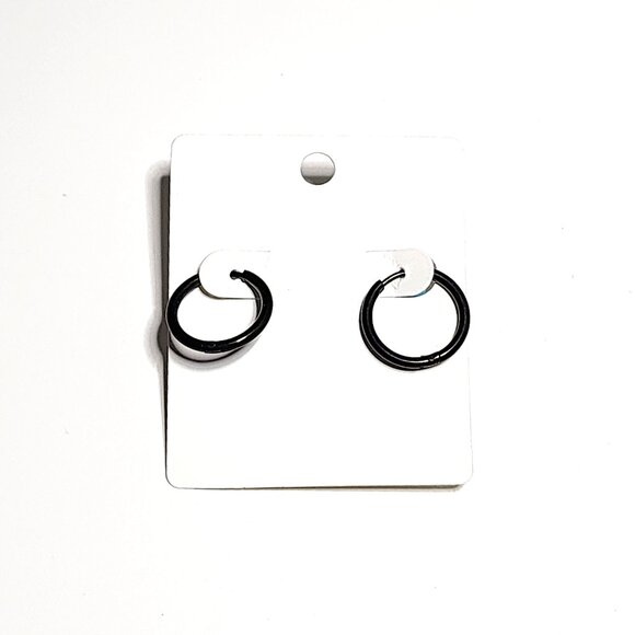 Black stainless steel hoop earrings NWOT - Picture 3 of 6